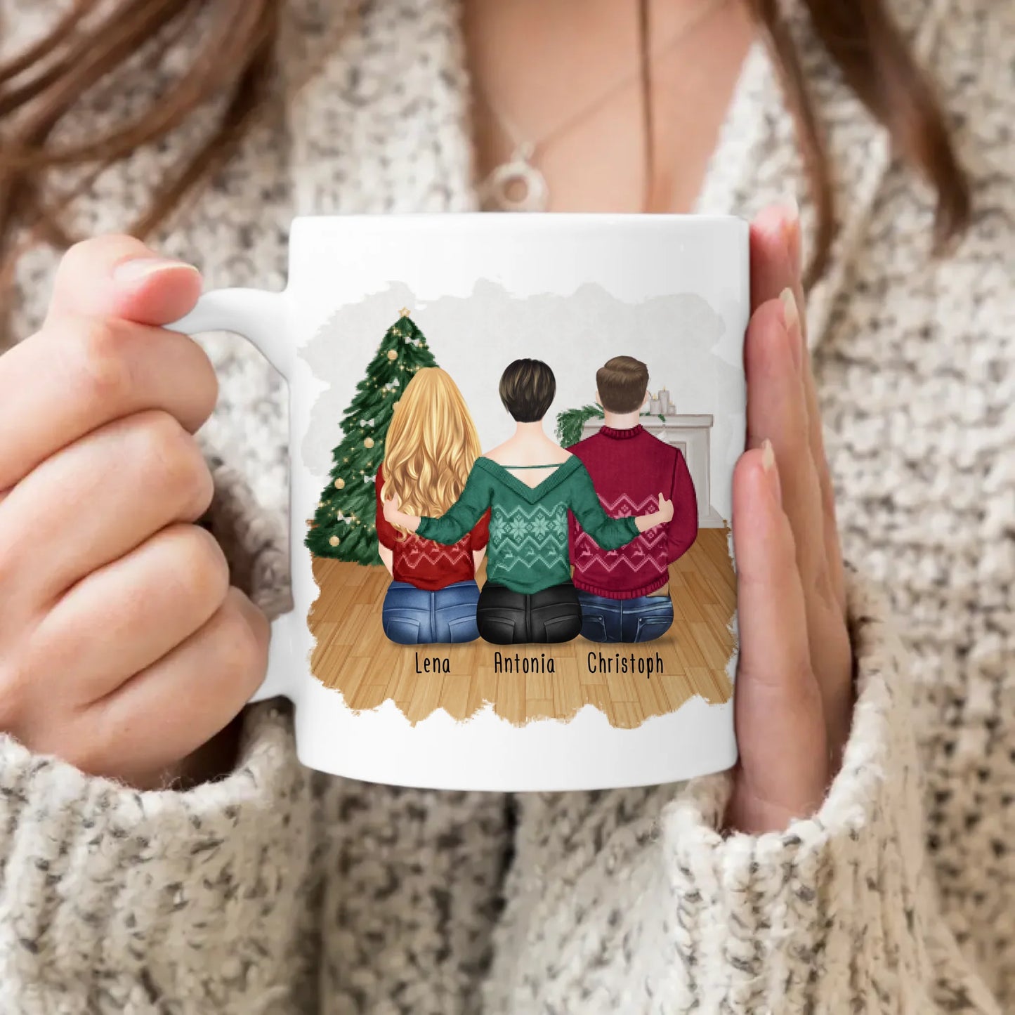 Personalisierte Tasse mit Mutter/Tochter/Sohn (1 Tochter + 1 Sohn) - Weihnachtstasse