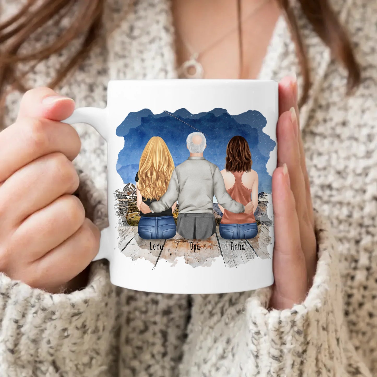 Personalisierte Tasse für Opa (2 Frauen + 1 Opa)