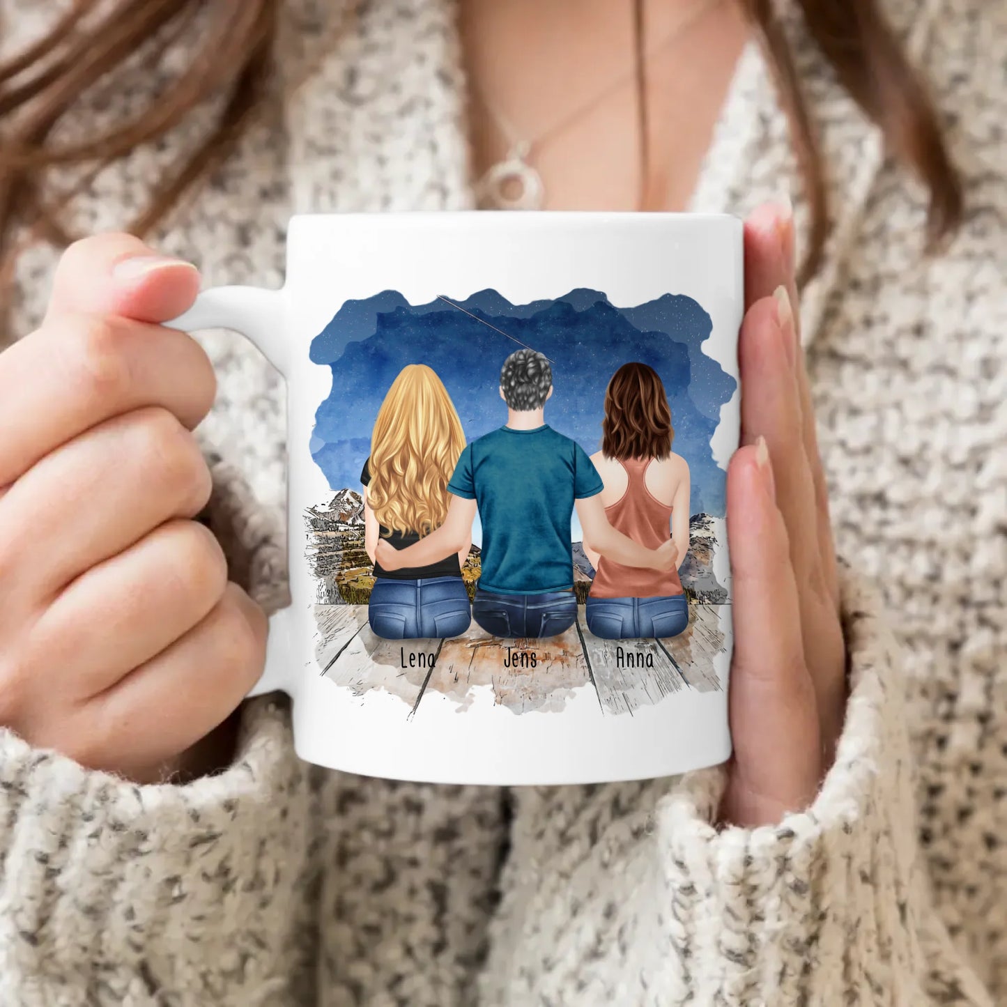 Personalisierte Tasse mit Bruder/Schwester (2 Schwester + 1 Bruder)