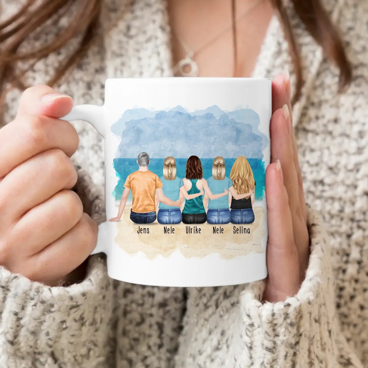 Personalisierte Tasse mit Bruder/Schwester (4 Schwestern + 1 Bruder)