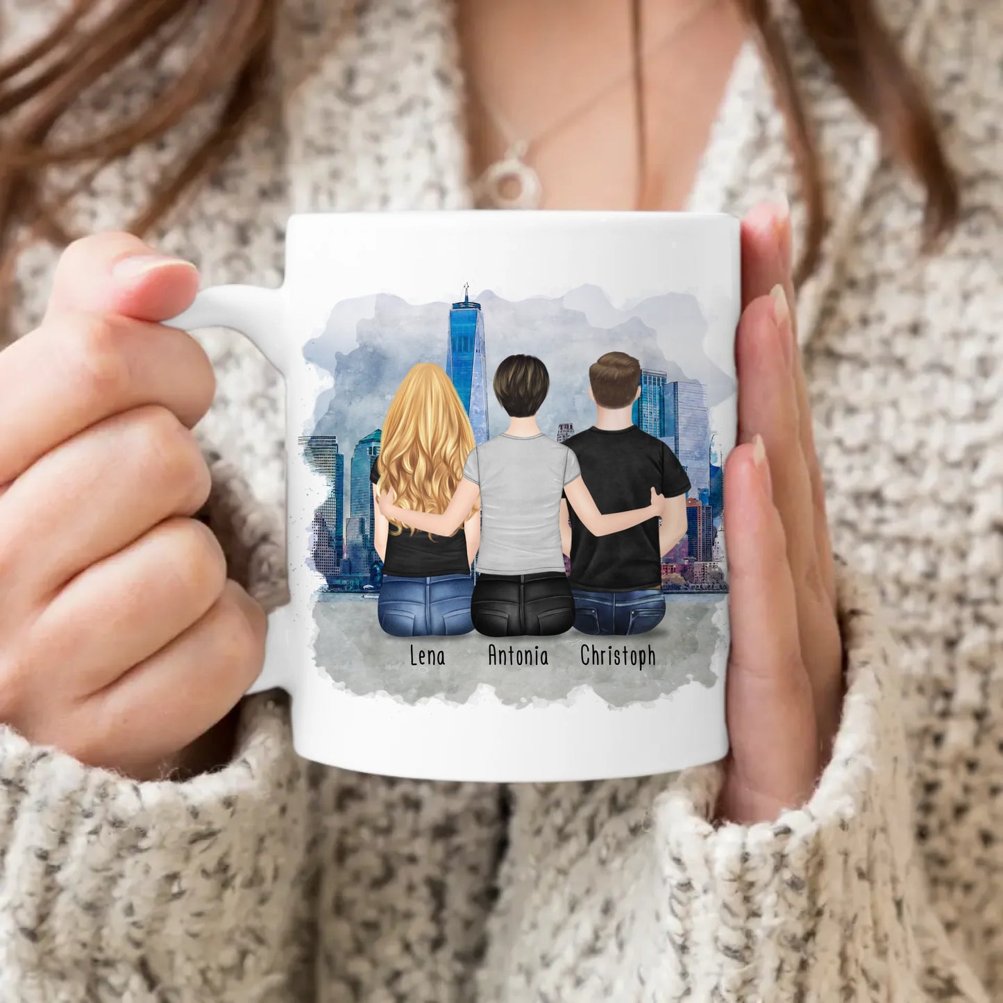 Personalisierte Tasse mit Mutter/Tochter/Sohn (1 Tochter + 1 Sohn)