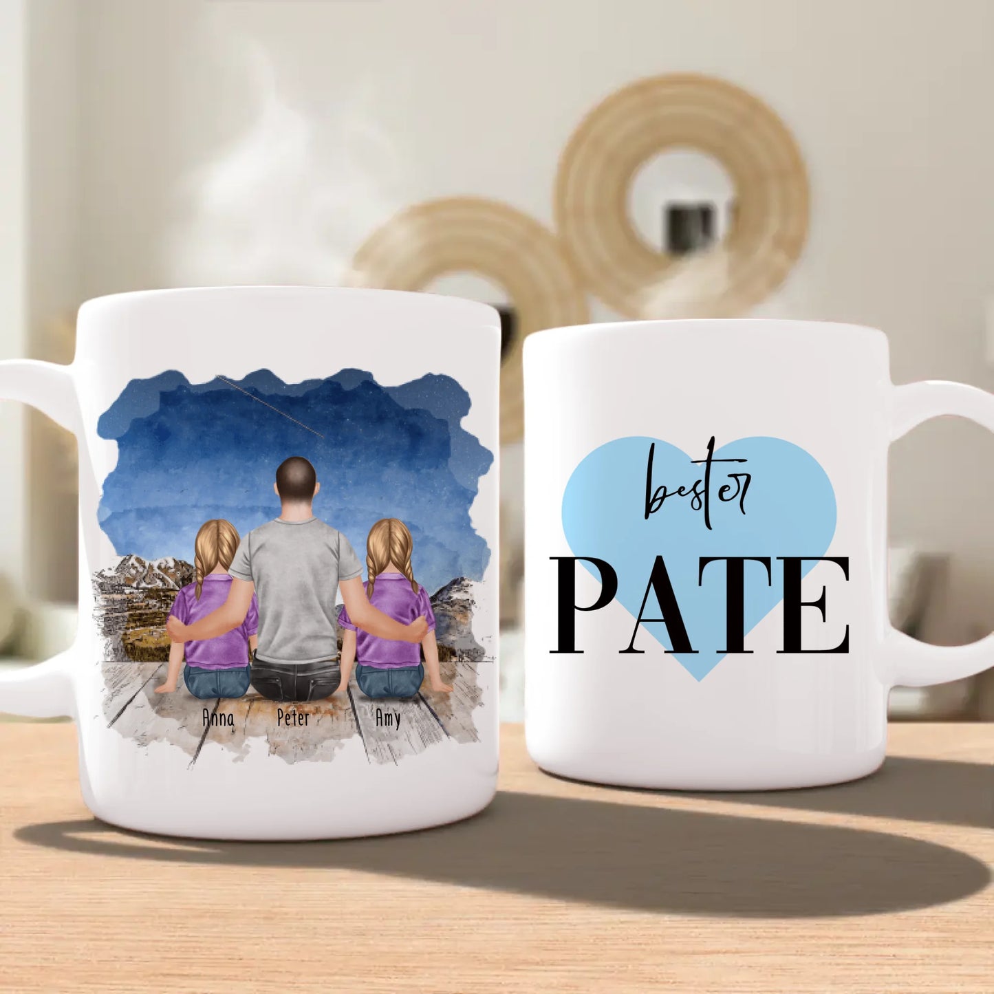 Personalisierte Tasse - Bester Pate (2 Kinder + 1 Mann)