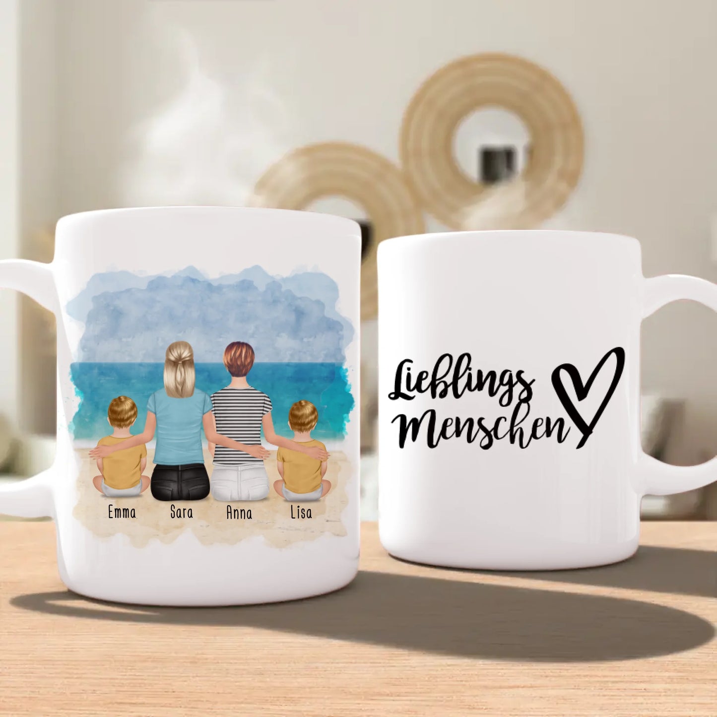 Personalisierte Tasse - 2 Frauen + 2 Babys