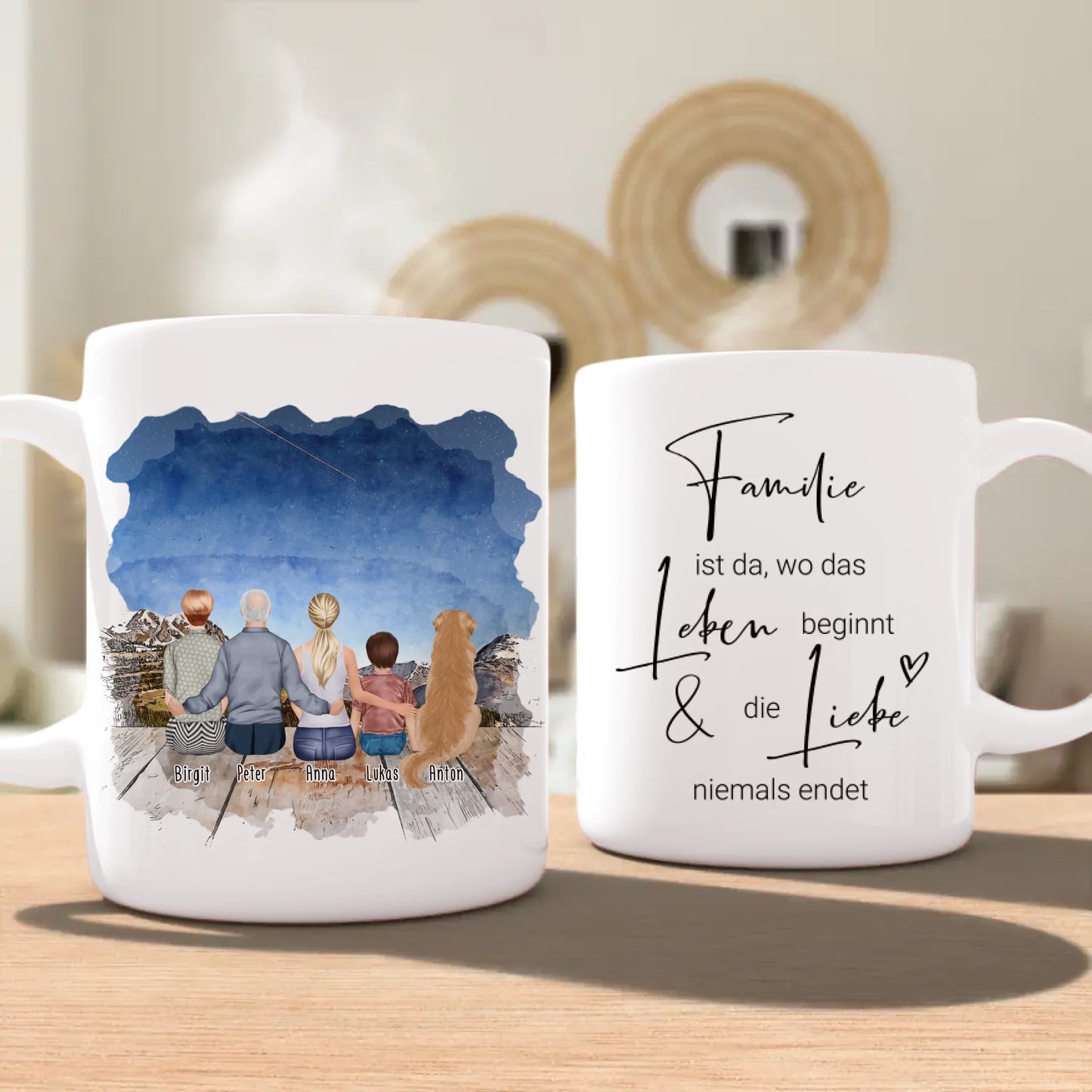 Personalisierte Tasse - Oma, Opa, Frau, Kind + 1 Hund/Katze