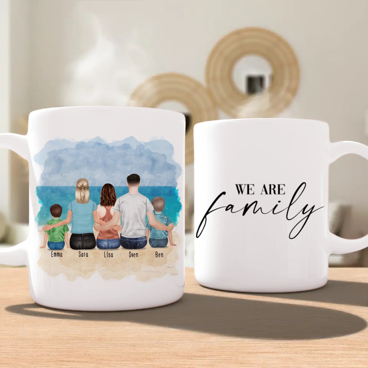 Personalisierte Tasse mit Familie (1 Kleinkind + 1 Kind + 1 Teenangerin)