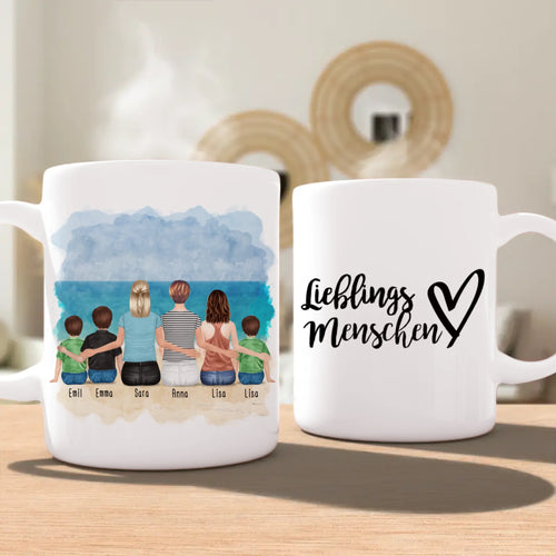 Personalisierte Tasse 2 Frauen + 1 Teenagerin + 3 Kinder