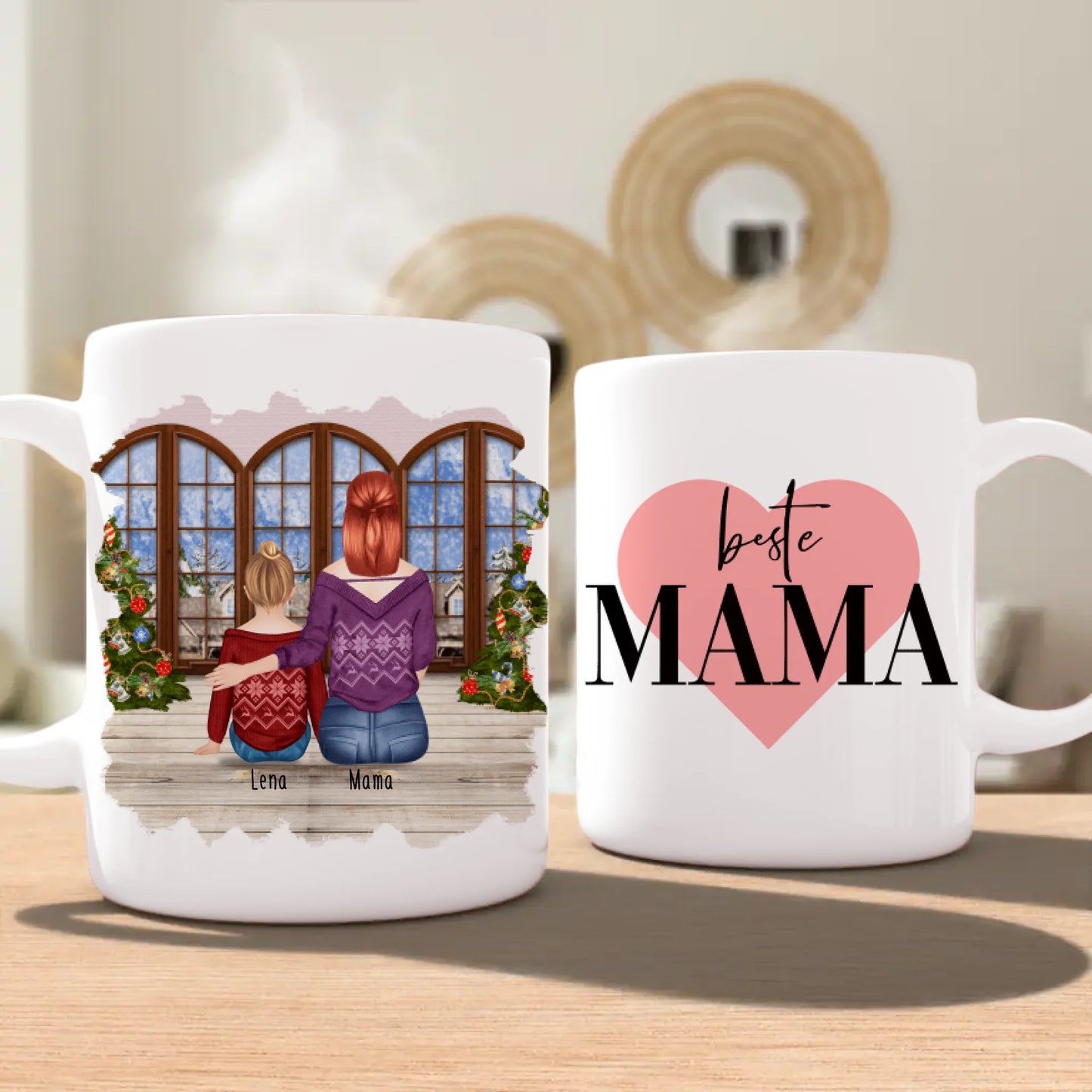 Personalisierte Tasse mit Mutter und Kind (1 Kind + 1 Mutter) - Weihnachtstasse