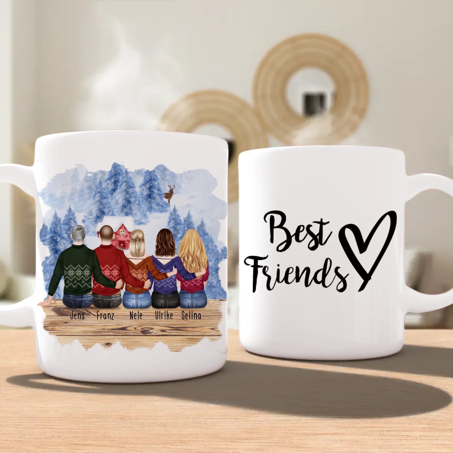 Personalisierte Tasse - Beste Freunde (3 Frauen + 2 Männer) - Weihnachtstasse