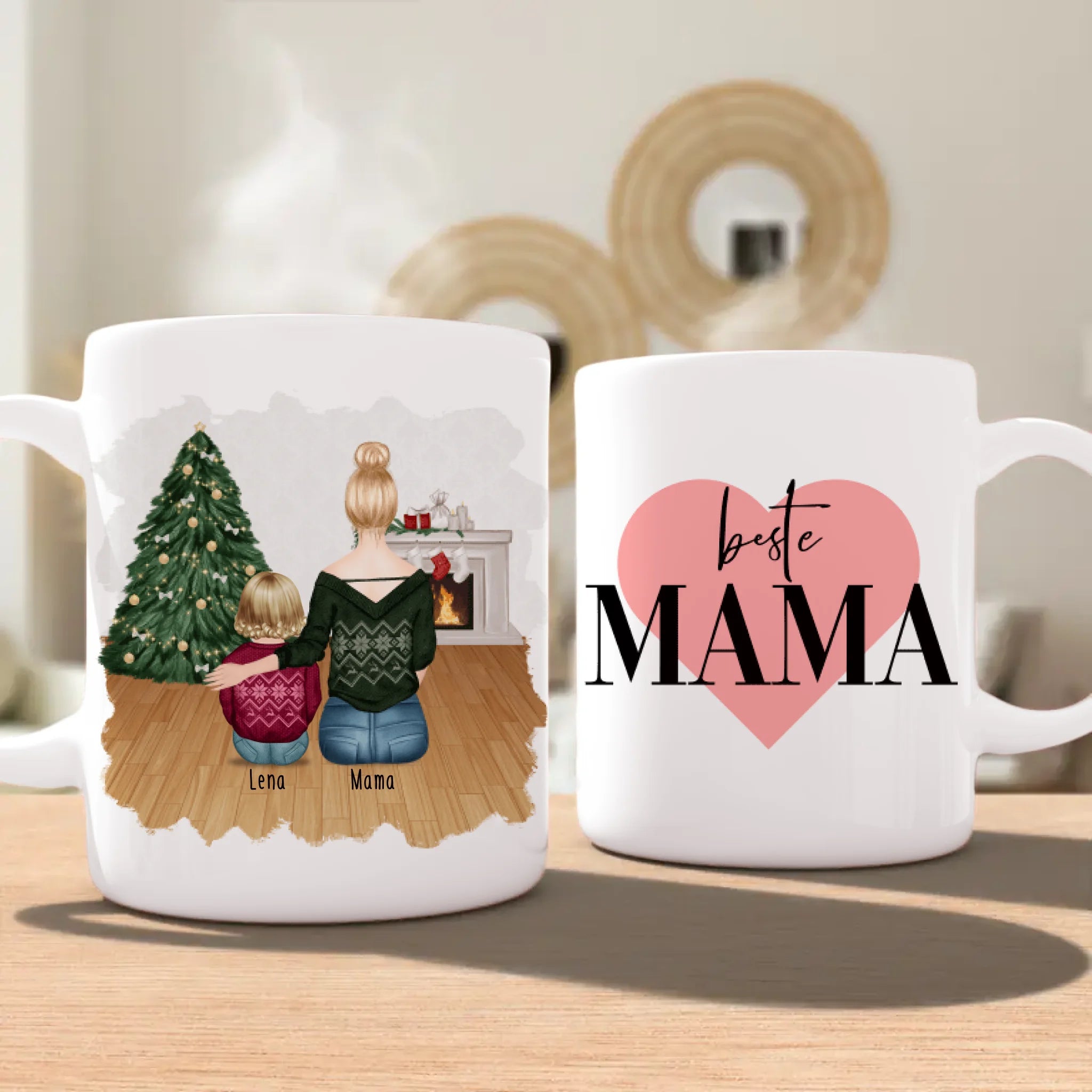 Personalisierte Tasse mit Mutter und Baby (1 Baby + 1 Mutter) - Weihnachtstasse