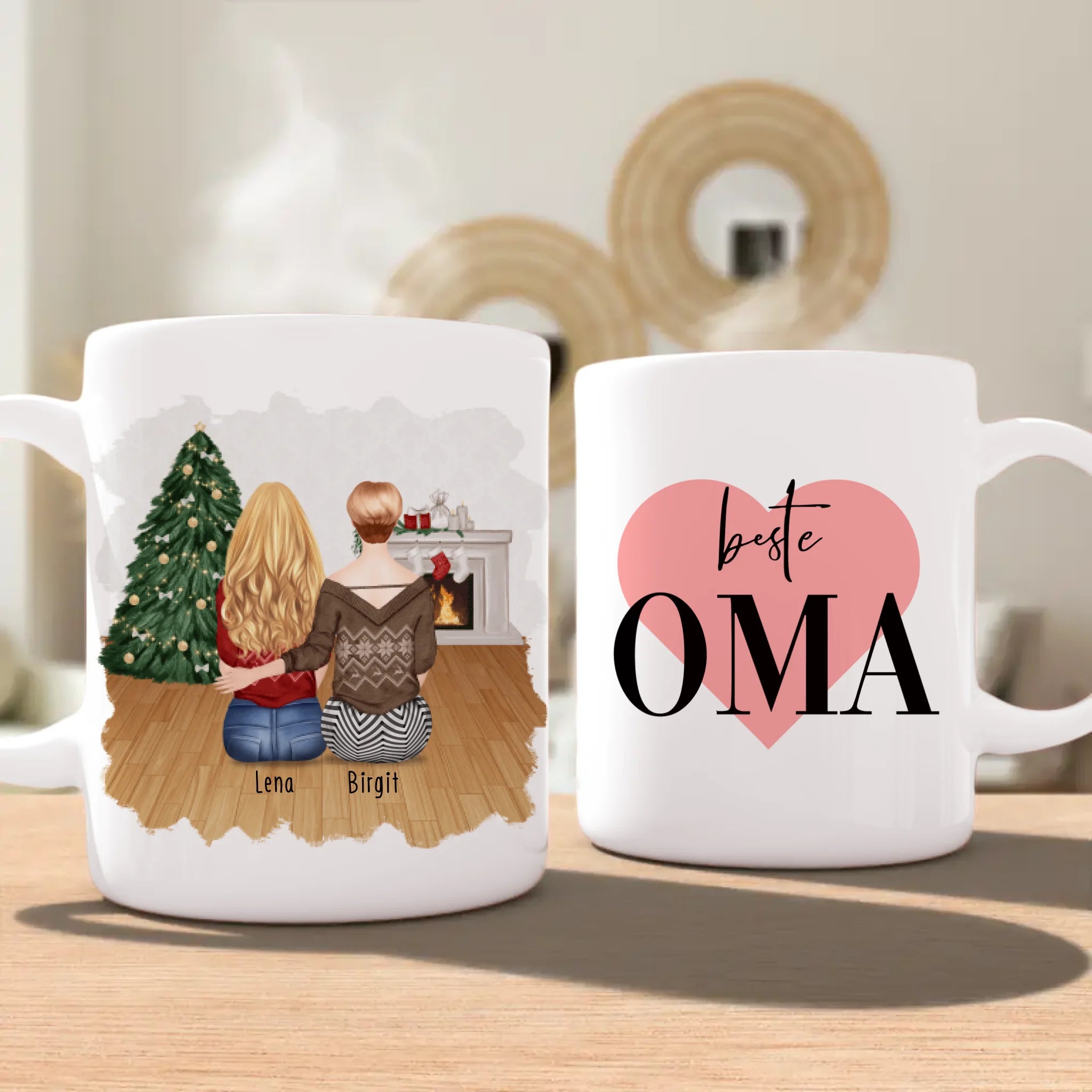 Personalisierte Tasse für Oma (1 Frau + 1 Oma) - Weihnachtstasse