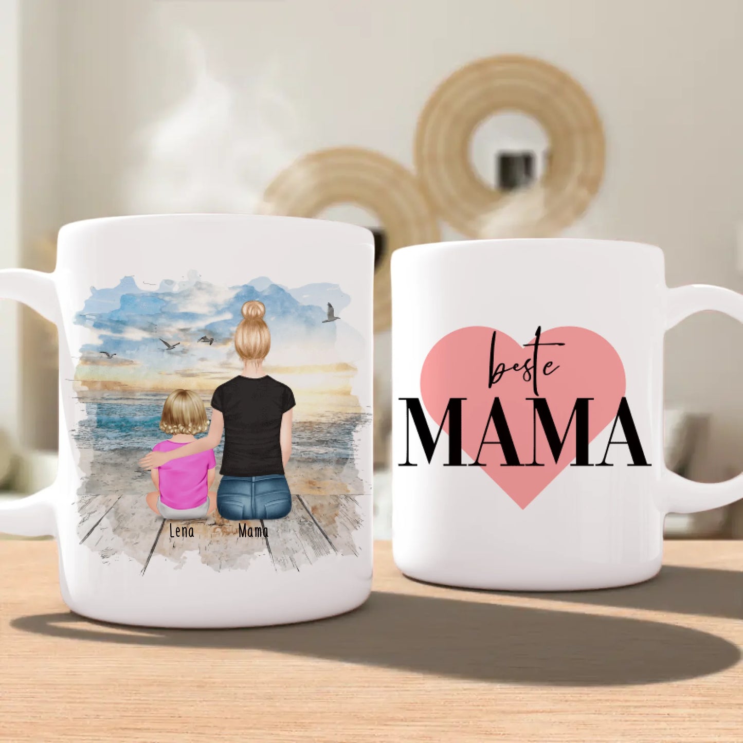 Personalisierte Tasse mit Mutter und Baby (1 Baby + 1 Mutter)