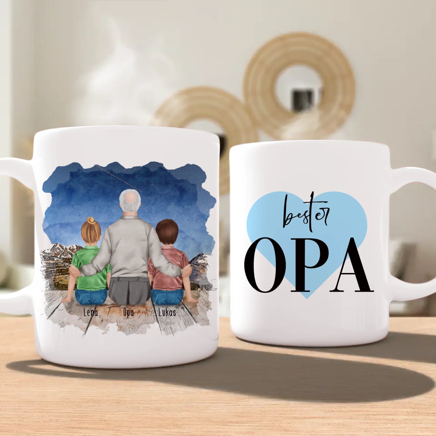 Personalisierte Tasse für Opa (2 Kinder + 1 Opa)