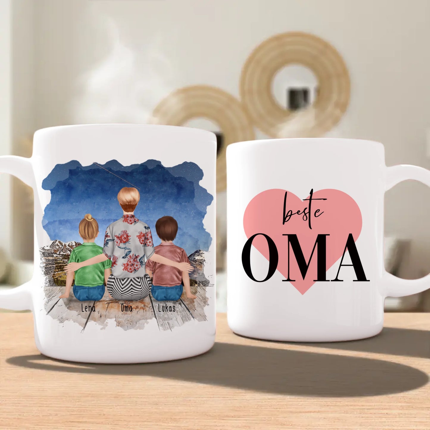 Personalisierte Tasse für Oma (2 Kinder + 1 Oma)