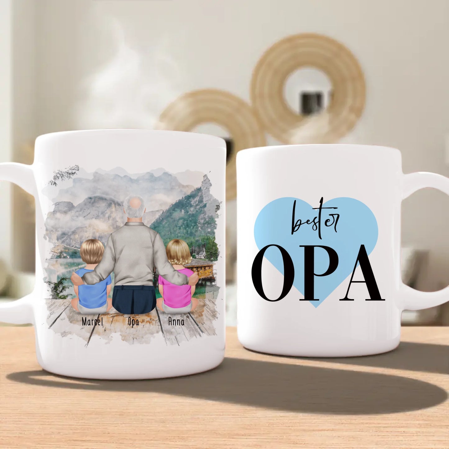 Personalisierte Tasse für Opa (2 Babys + 1 Opa)