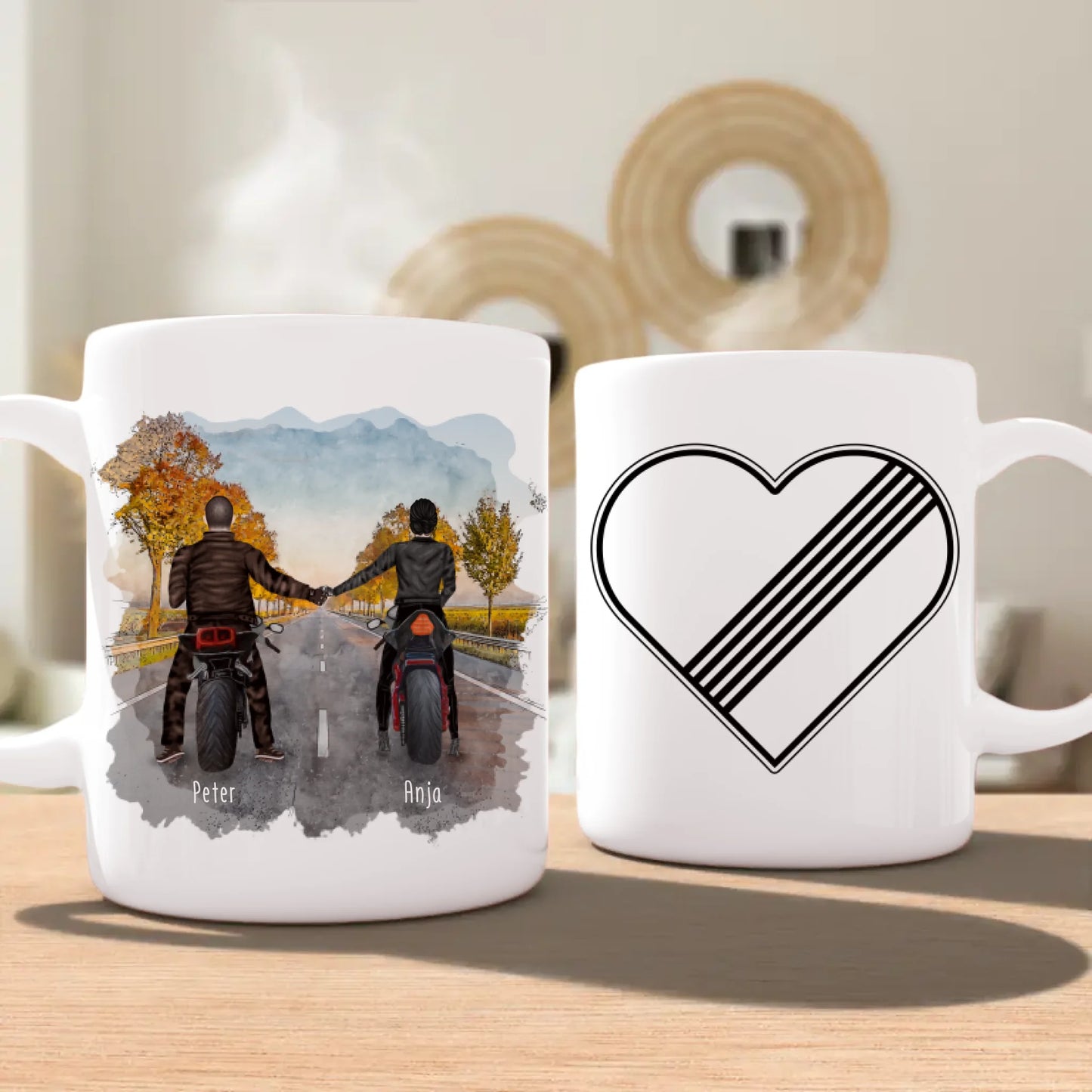 Personalisierte Tasse mit Motorrad Pärchen