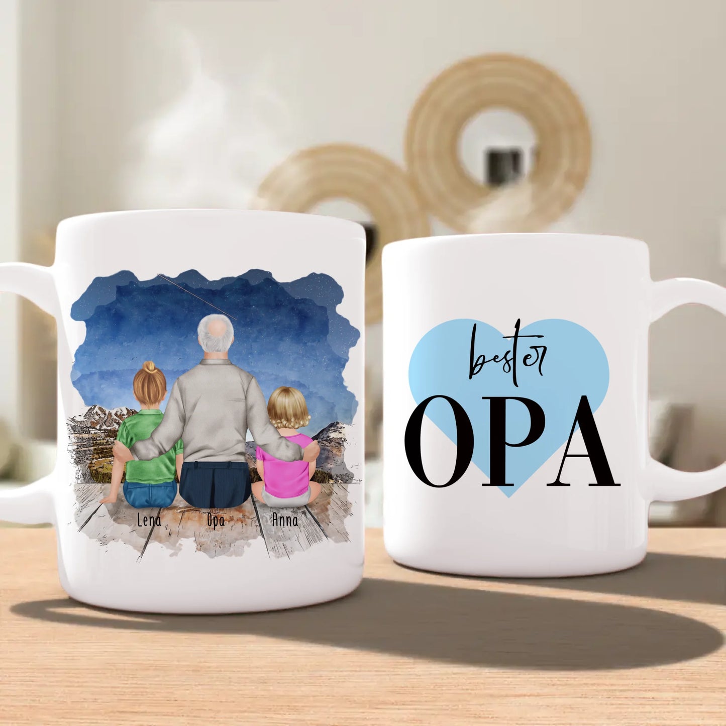 Personalisierte Tasse für Opa (1 Baby + 1 Kind + 1 Opa)