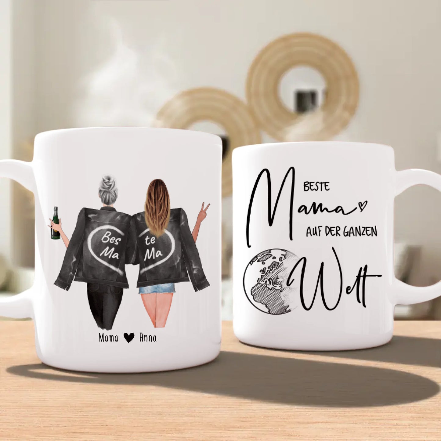 Personalisierte Tasse - Mutter + Tochter mit Jacken