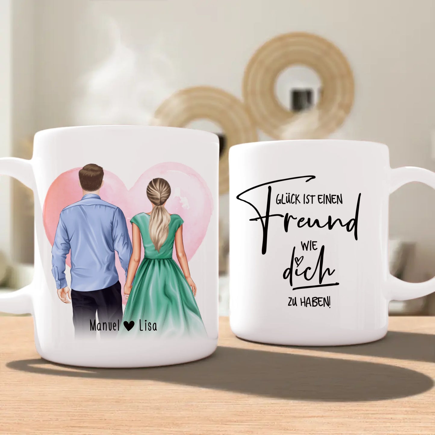 Personalisierte Tasse mit Paar (stehend) - Hemd und Kleid - Pärchen Tasse