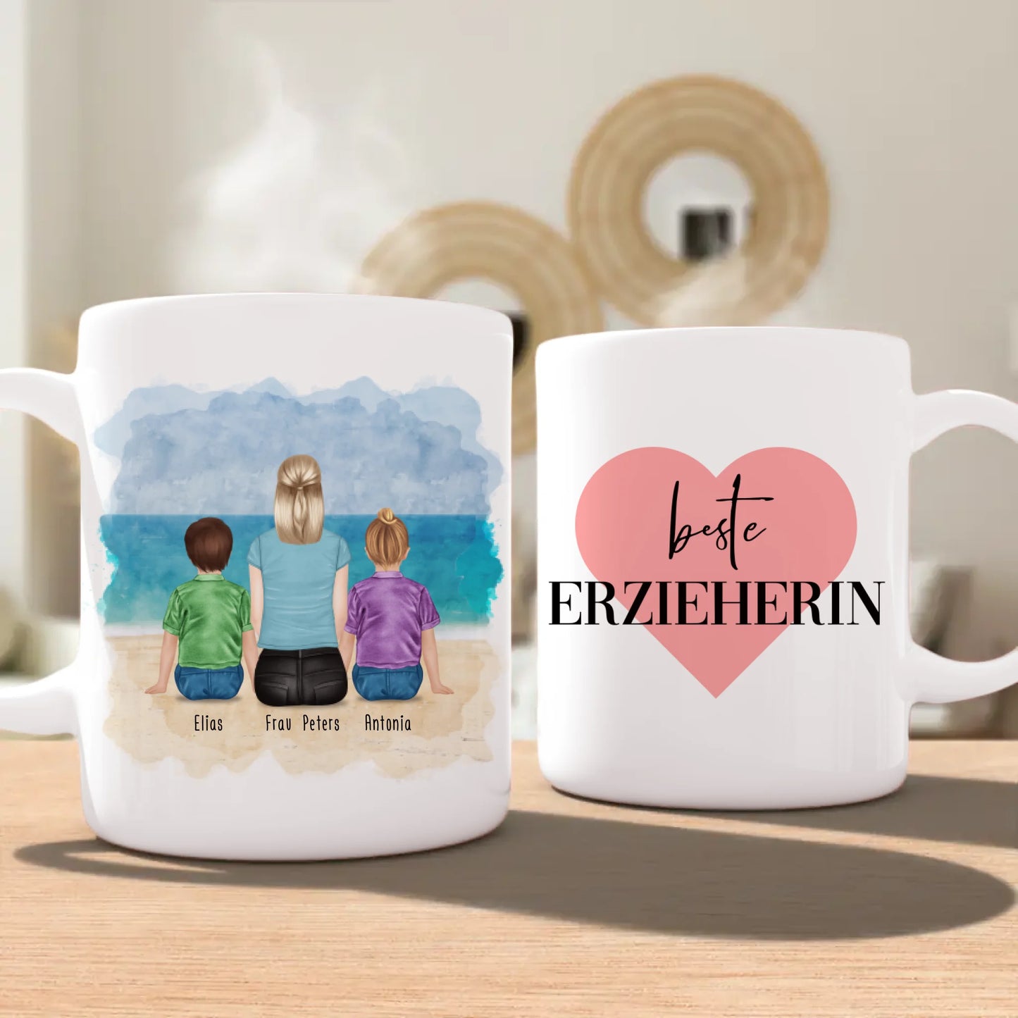 Personalisierte Tasse mit Erzieherin (2 Kinder)