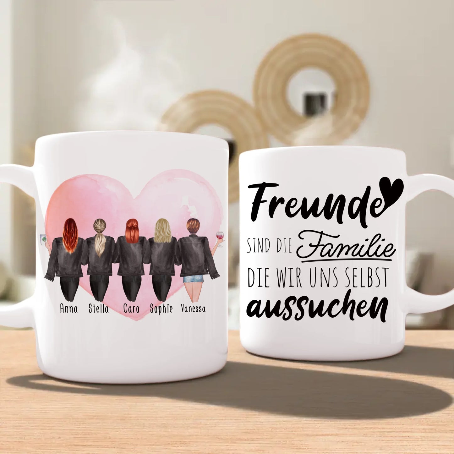 Personalisierte Tasse - Beste Freundinnen mit Jacken (5 Freundinnen)