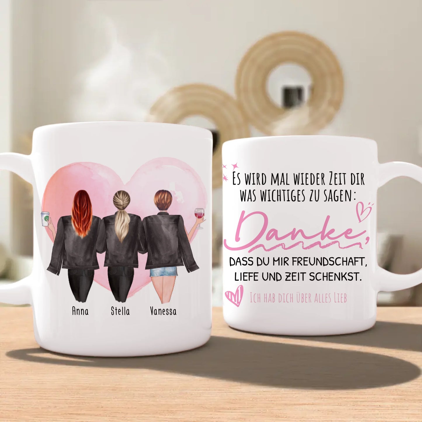 Personalisierte Tasse - Beste Freundinnen mit Jacken (3 Freundinnen)