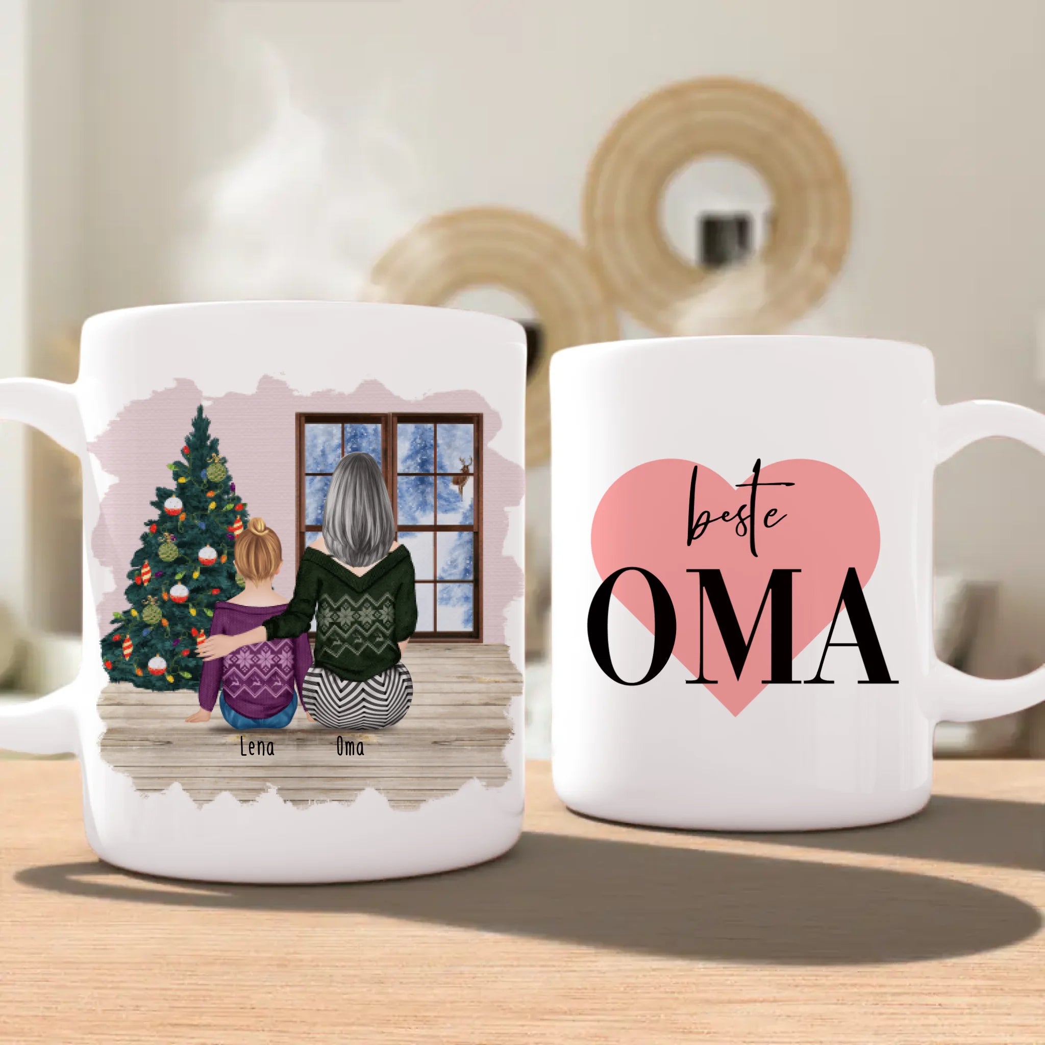 Personalisierte Tasse für Oma (1 Kind + 1 Oma) - Weihnachtstasse