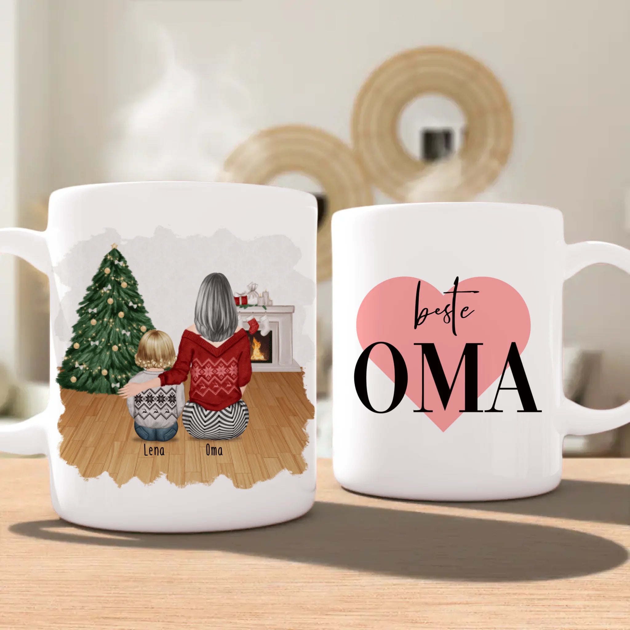 Personalisierte Tasse für Oma (1 Baby + 1 Oma) - Weihnachtstasse