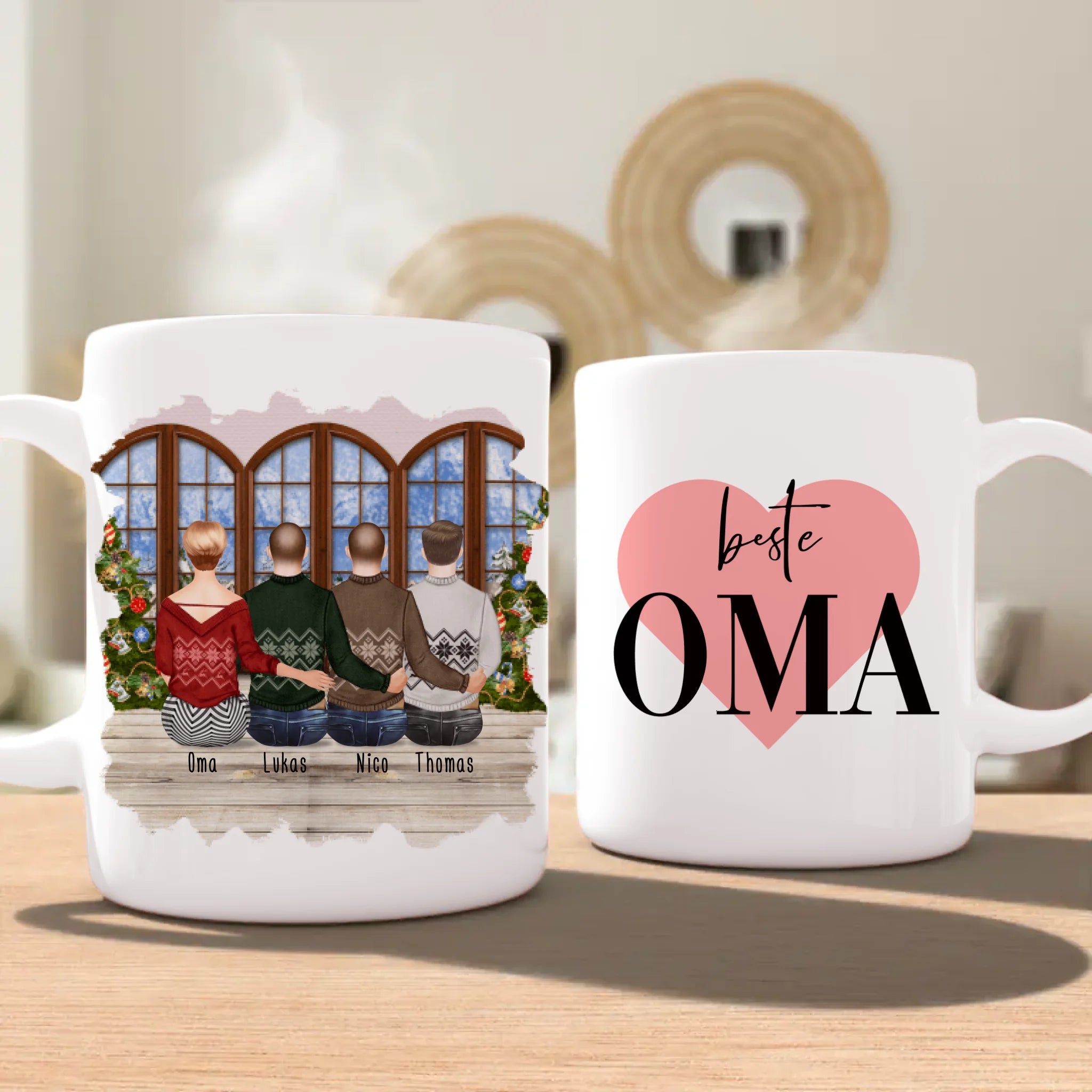 Personalisierte Tasse für Oma (3 Männer + 1 Oma) - Weihnachtstasse