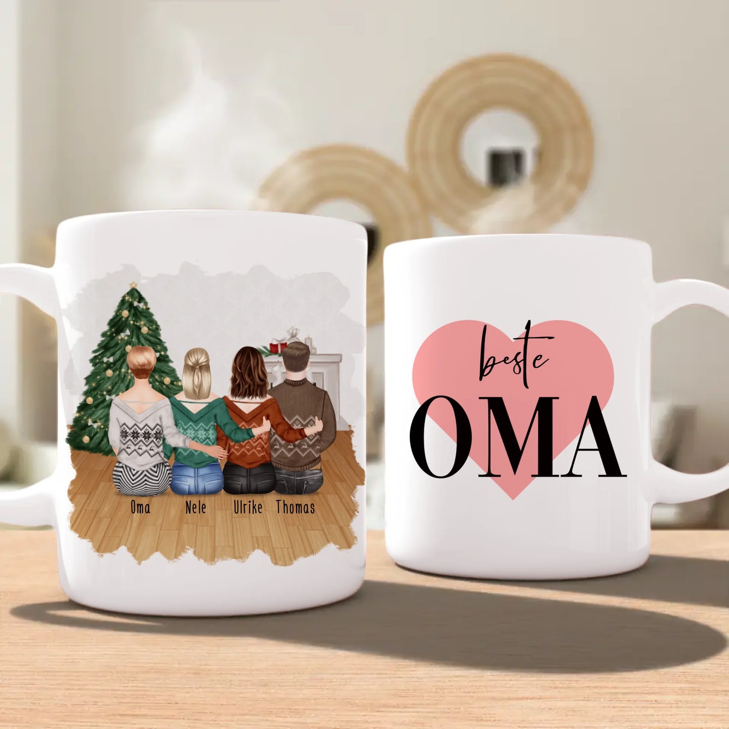 Personalisierte Tasse für Oma (2 Frauen + 1 Mann + 1 Oma) - Weihnachtstasse