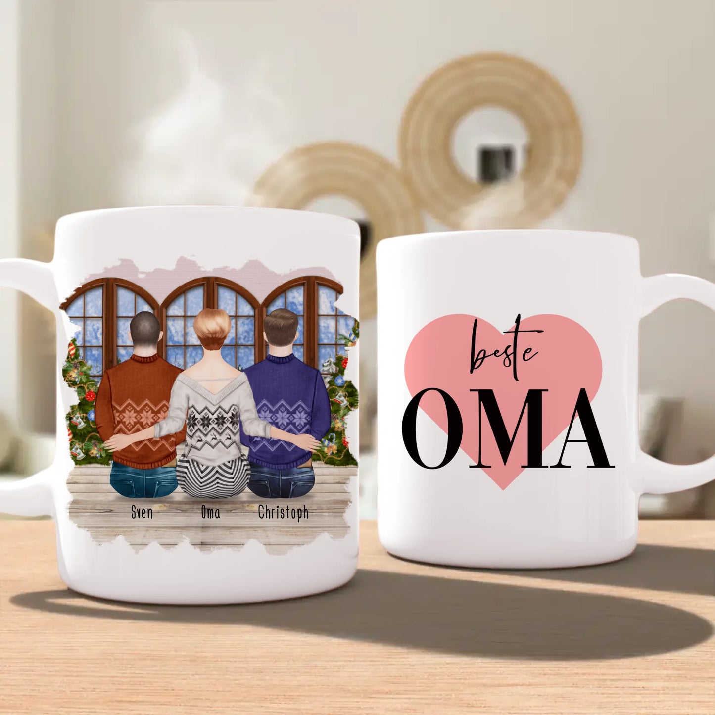 Personalisierte Tasse für Oma (2 Männer + 1 Oma) - Weihnachtstasse