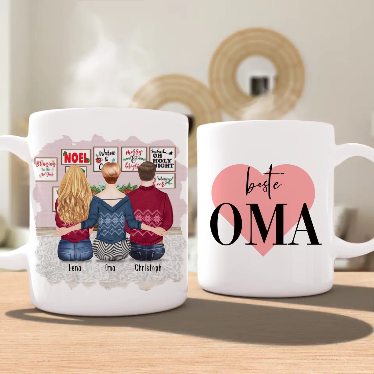 Personalisierte Tasse für Oma (1 Frau + 1 Mann + 1 Oma) - Weihnachtstasse