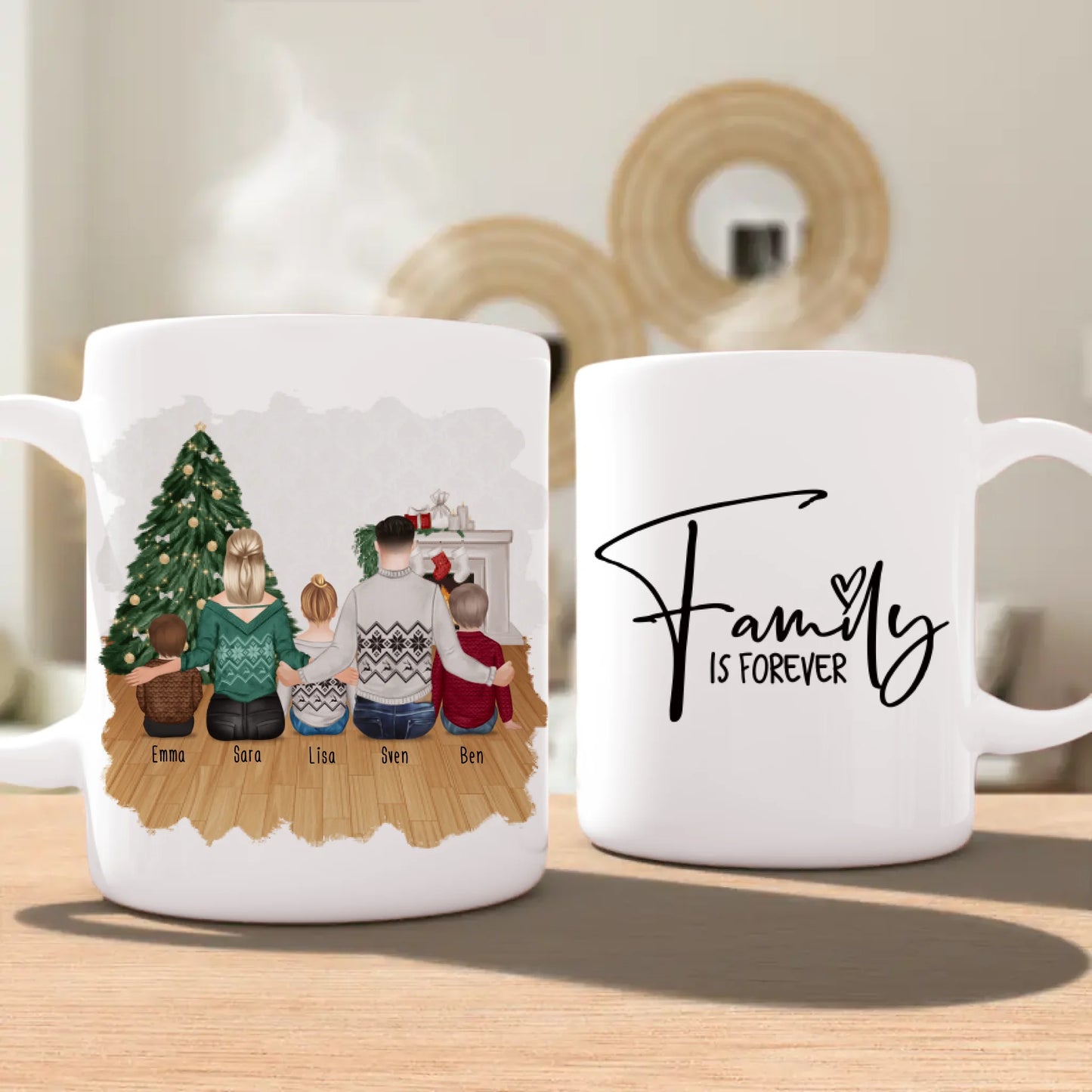 Personalisierte Tasse mit Familie (3 Kinder/Babys) - Weihnachtstasse