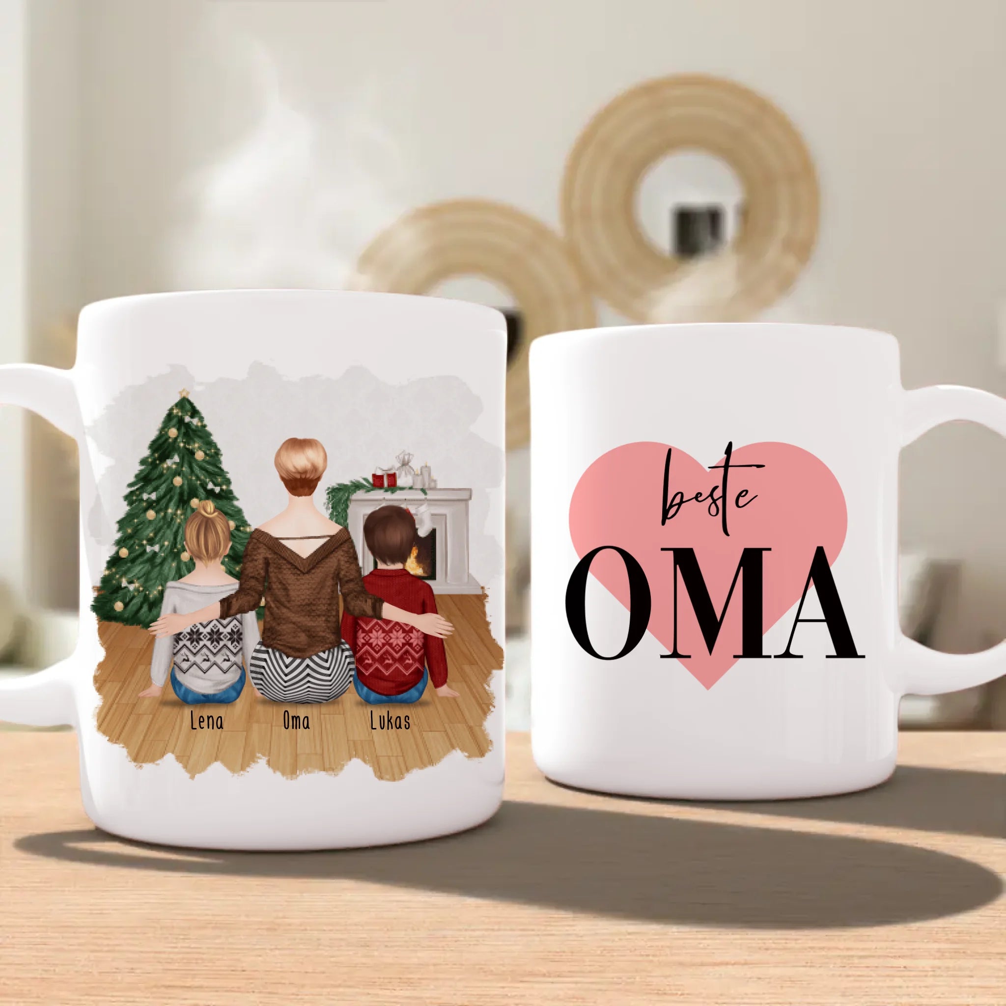 Personalisierte Tasse für Oma (2 Kinder + 1 Oma) - Weihnachtstasse