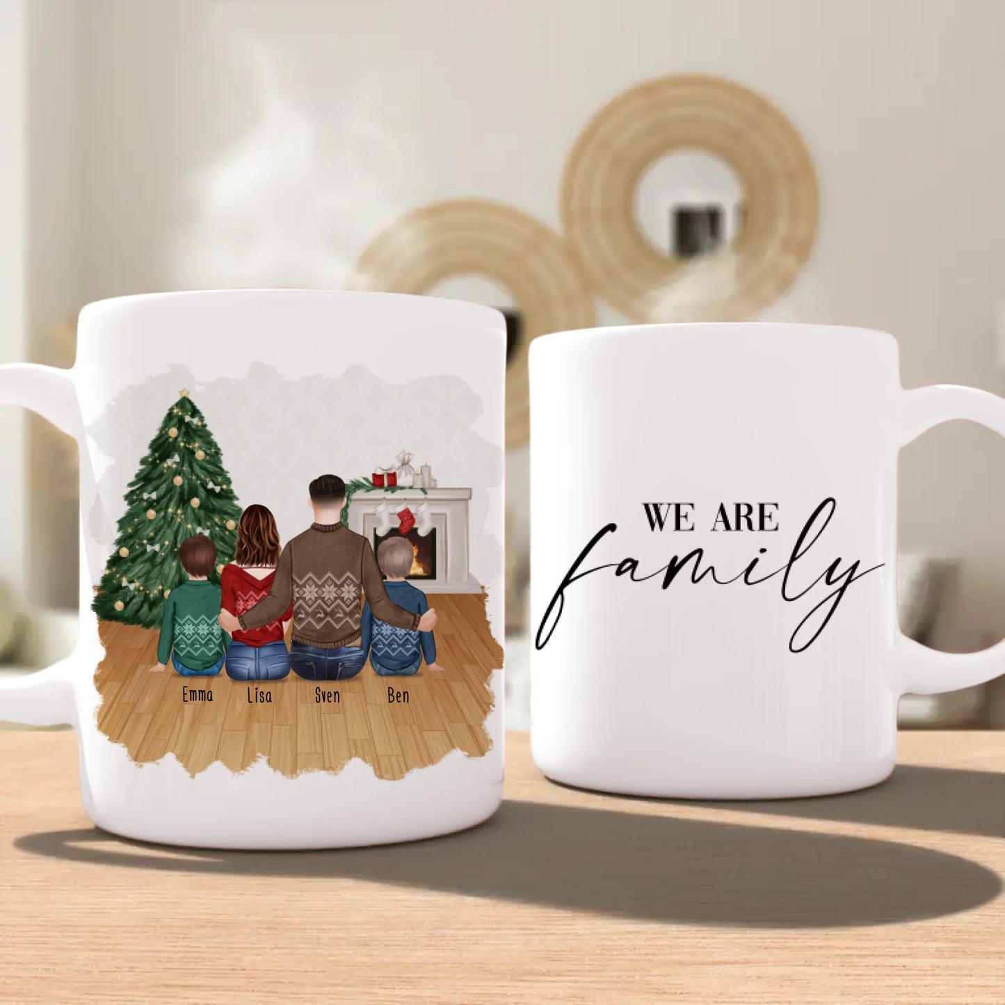 Personalisierte Tasse mit Vater (2 Kinder + 1 Teenangerin) - Weihnachtstasse