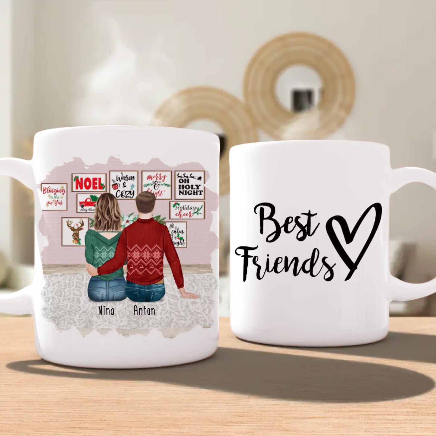 Personalisierte Tasse - Beste Freunde (1 Frau + 1 Mann) - Weihnachtstasse