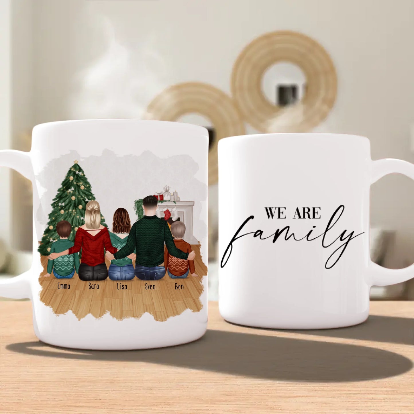 Personalisierte Tasse mit Familie (2 Kinder + 1 Teenanger) - Weihnachtstasse