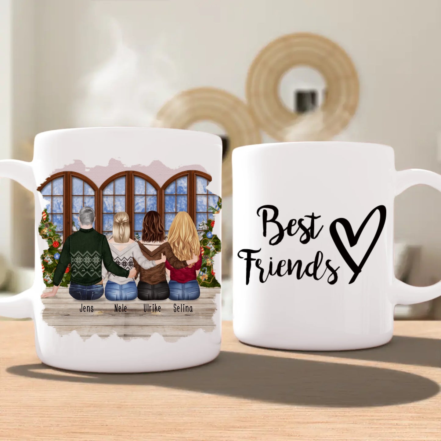 Personalisierte Tasse - Beste Freunde (3 Frauen + 1 Mann) - Weihnachtstasse