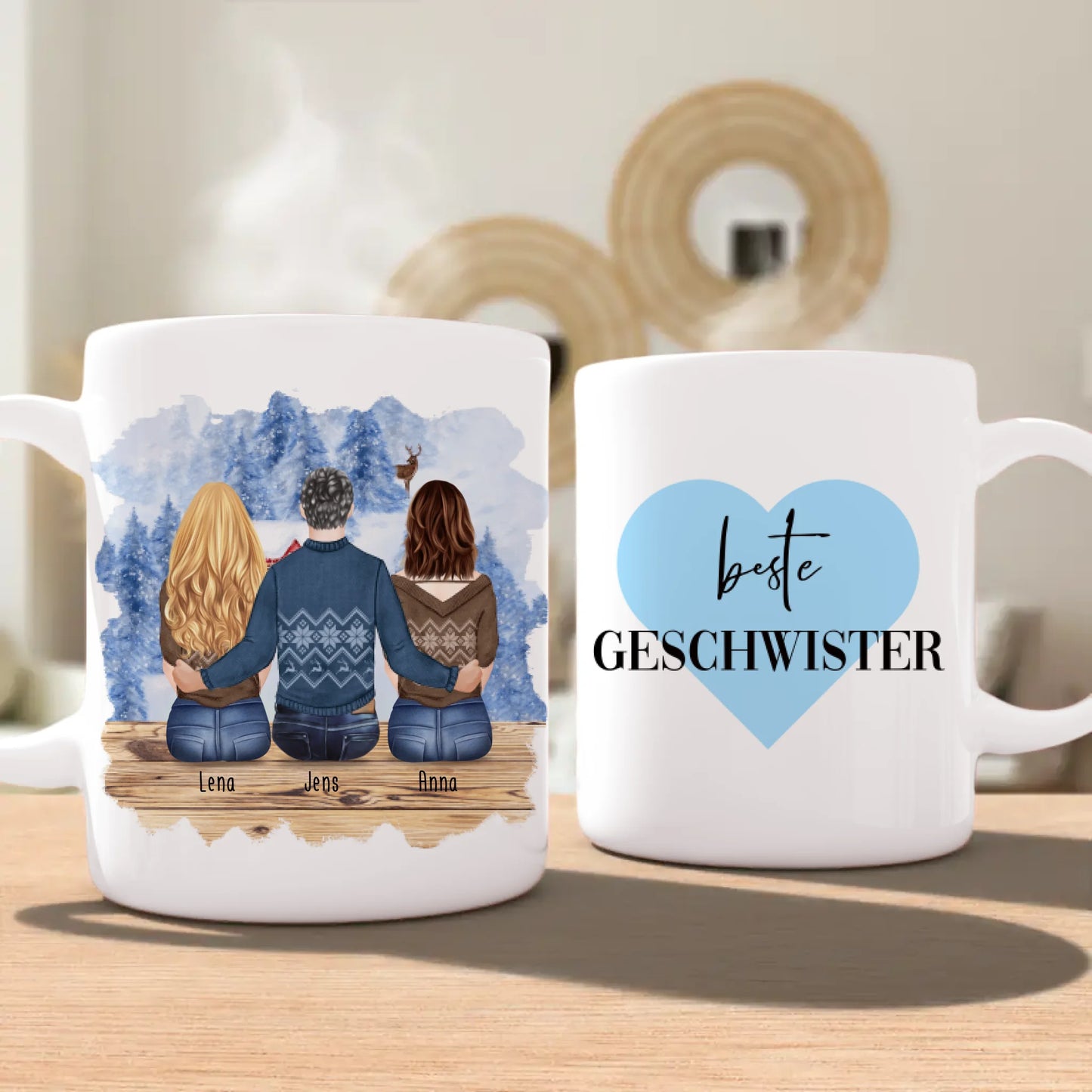 Personalisierte Tasse mit Bruder/Schwester (2 Schwester + 1 Bruder) - Weihnachtstasse