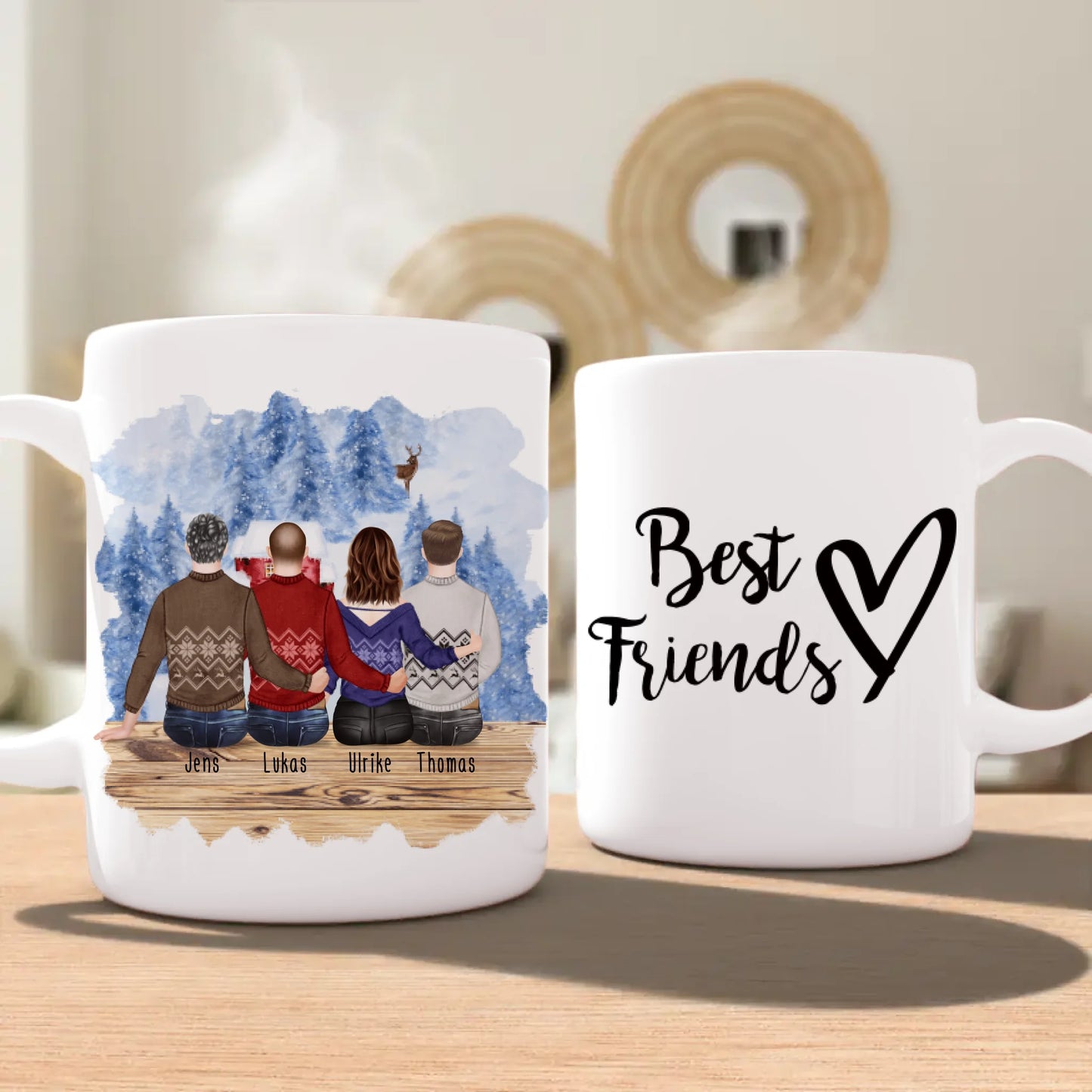 Personalisierte Tasse - Beste Freunde (1 Frau + 3 Männer) - Weihnachtstasse