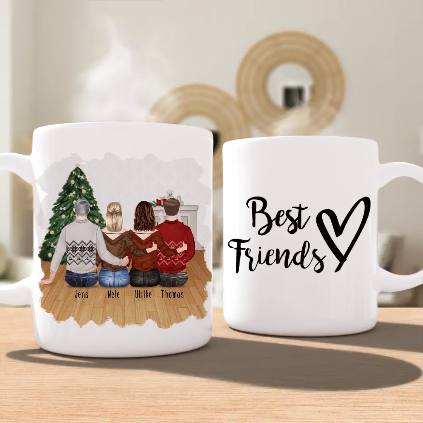 Personalisierte Tasse - Beste Freunde (2 Frauen + 2 Männer) - Weihnachtstasse