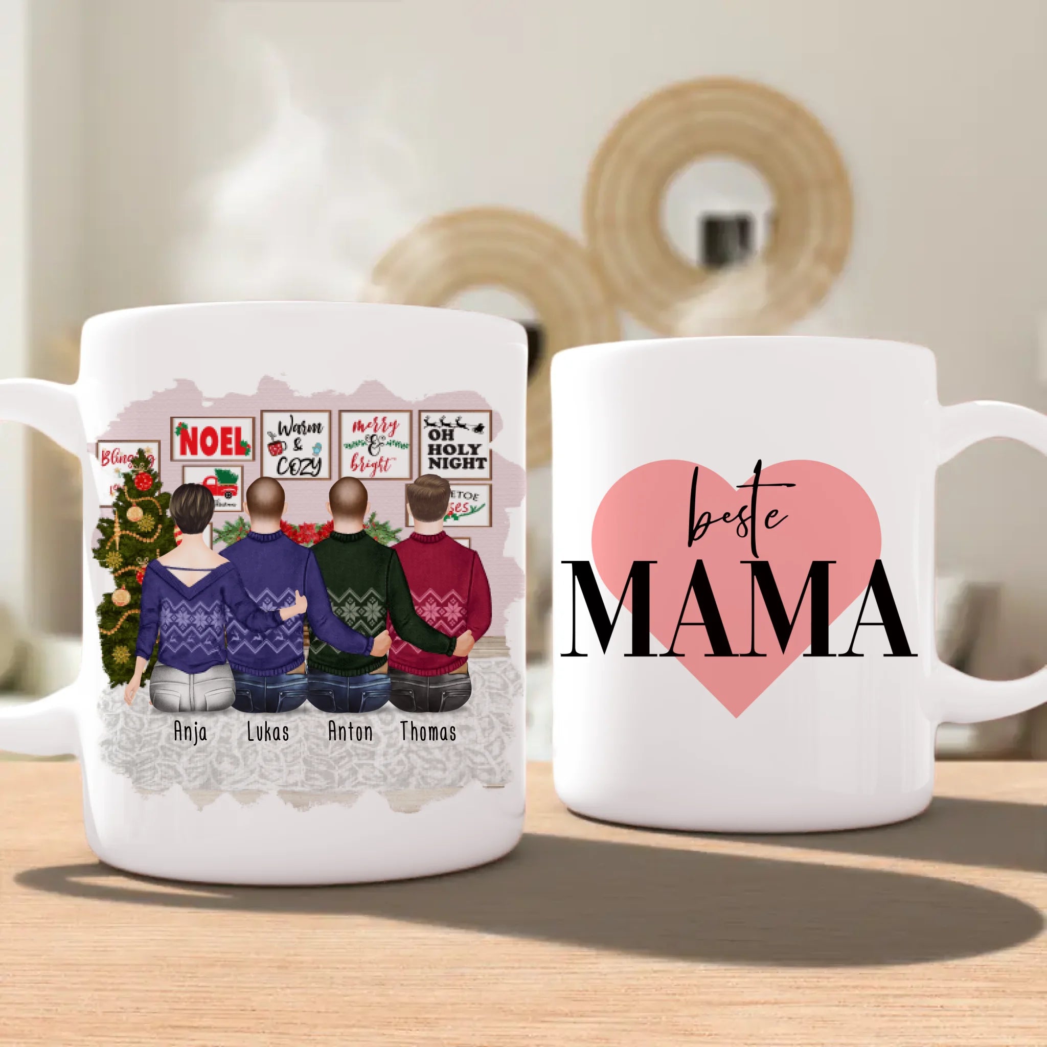 Personalisierte Tasse mit Mutter/Sohn (3 Söhne) - Weihnachtstasse