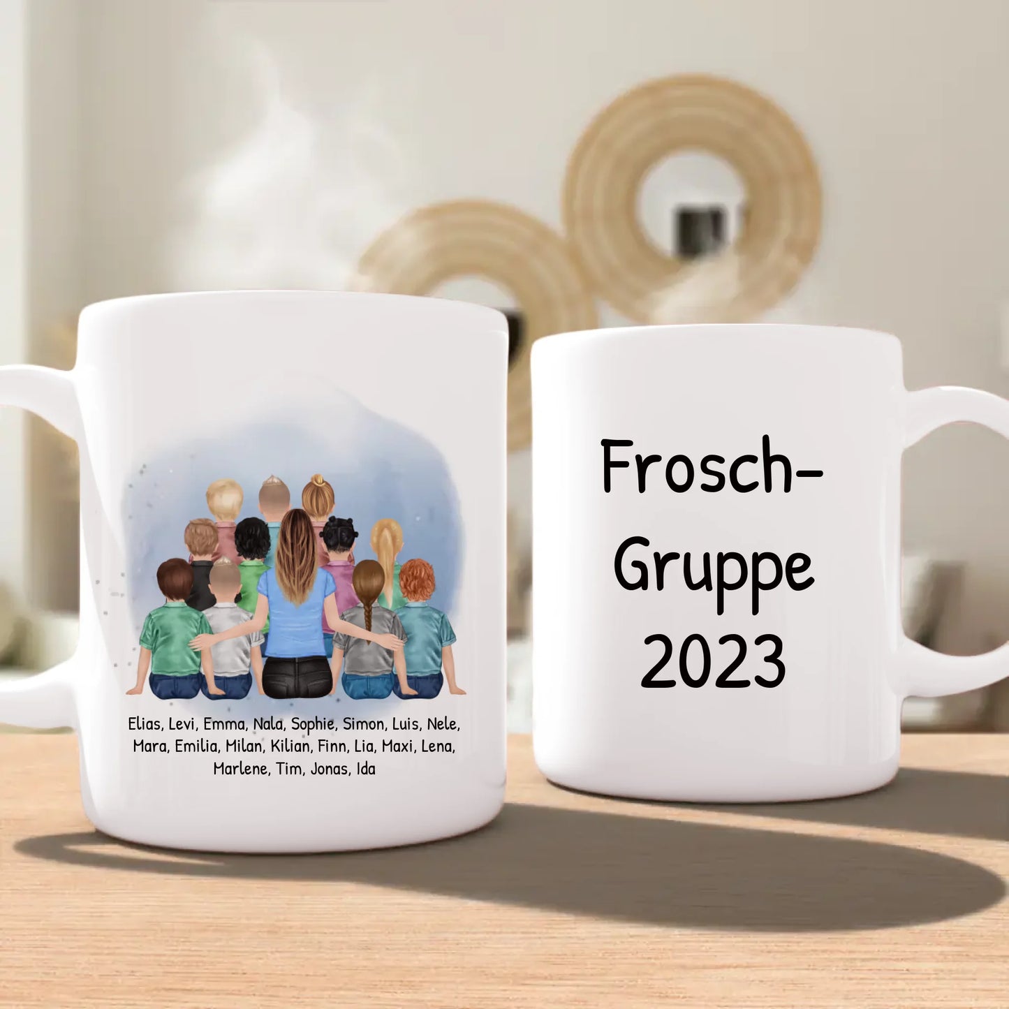 Personalisierte Tasse mit Erzieher/Erzieherin und Kindergartengruppe/Kita (11-26 Kinder)