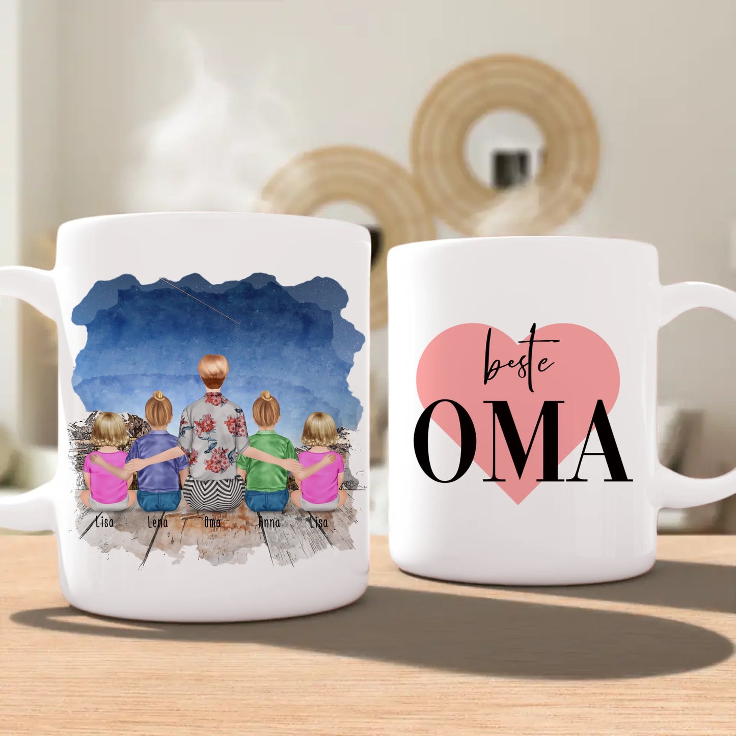 Personalisierte Tasse für Oma (2 Kinder + 2 Babys + 1 Oma)