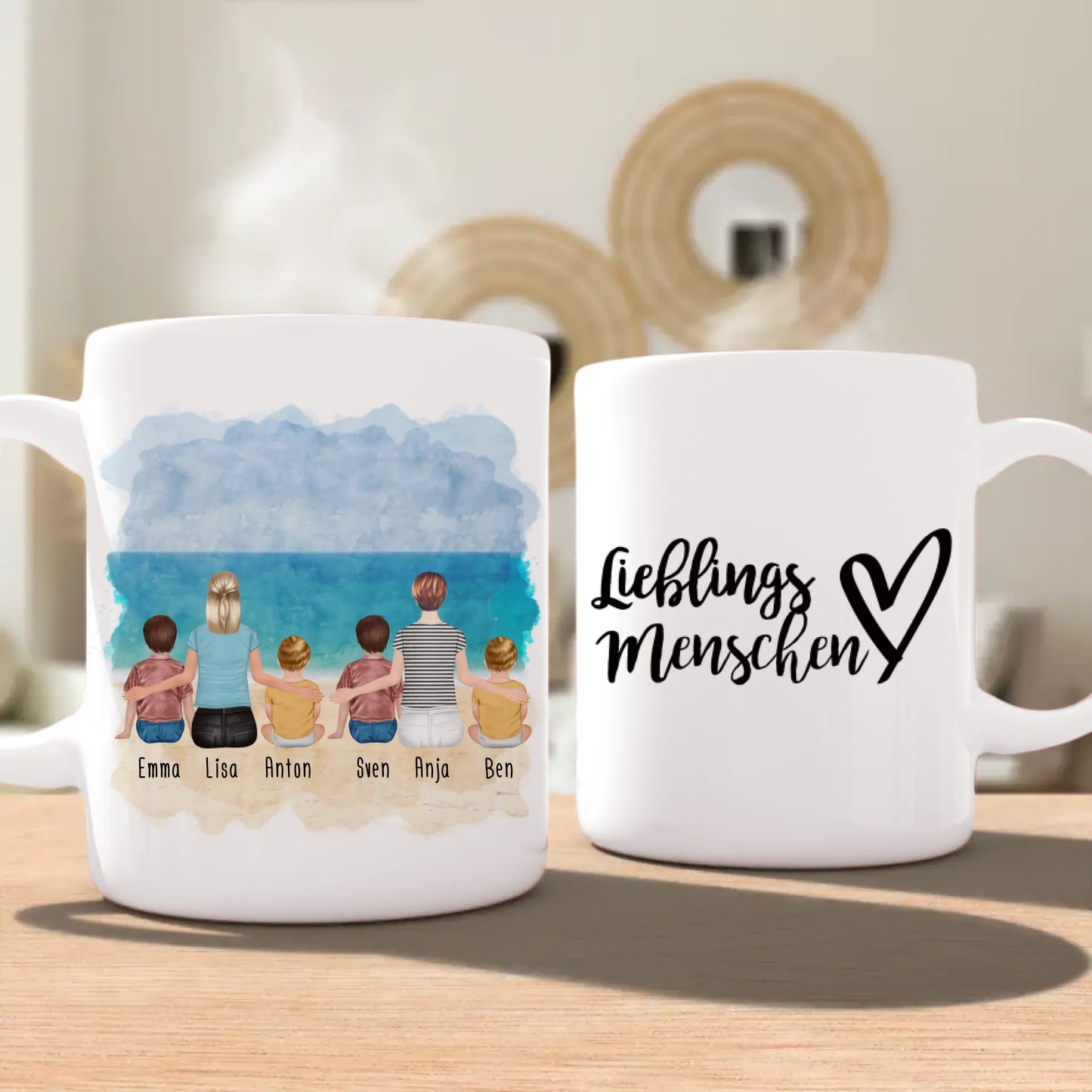 Personalisierte Tasse - 2 Frauen + 2 Kinder + 2 Babys