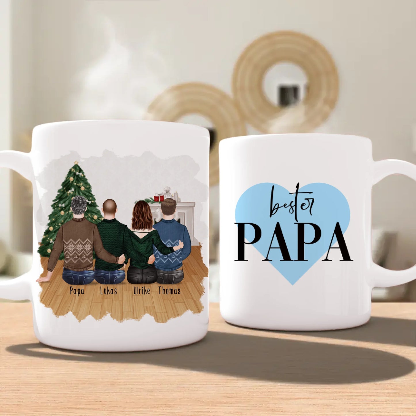 Personalisierte Tasse mit Vater/Tochter/Sohn (1 Tochter + 2 Söhne) - Weihnachtstasse