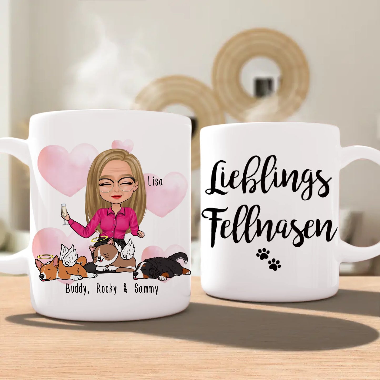 Personalisierte Tasse Hundemama/Katzenmama/Tiermama (1-8 Hunde/Katzen)