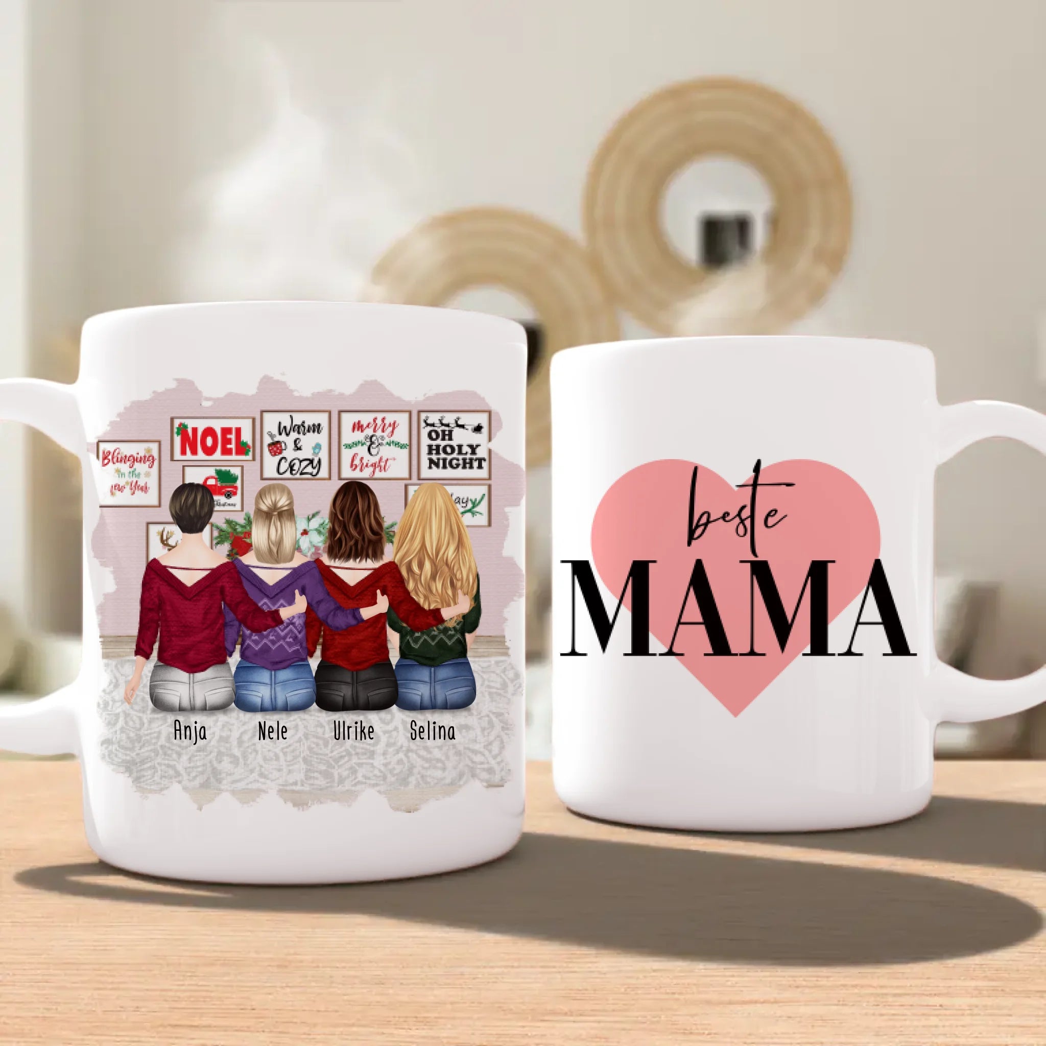 Personalisierte Tasse mit Mutter/Tochter (3 Töchter) - Weihnachtstasse