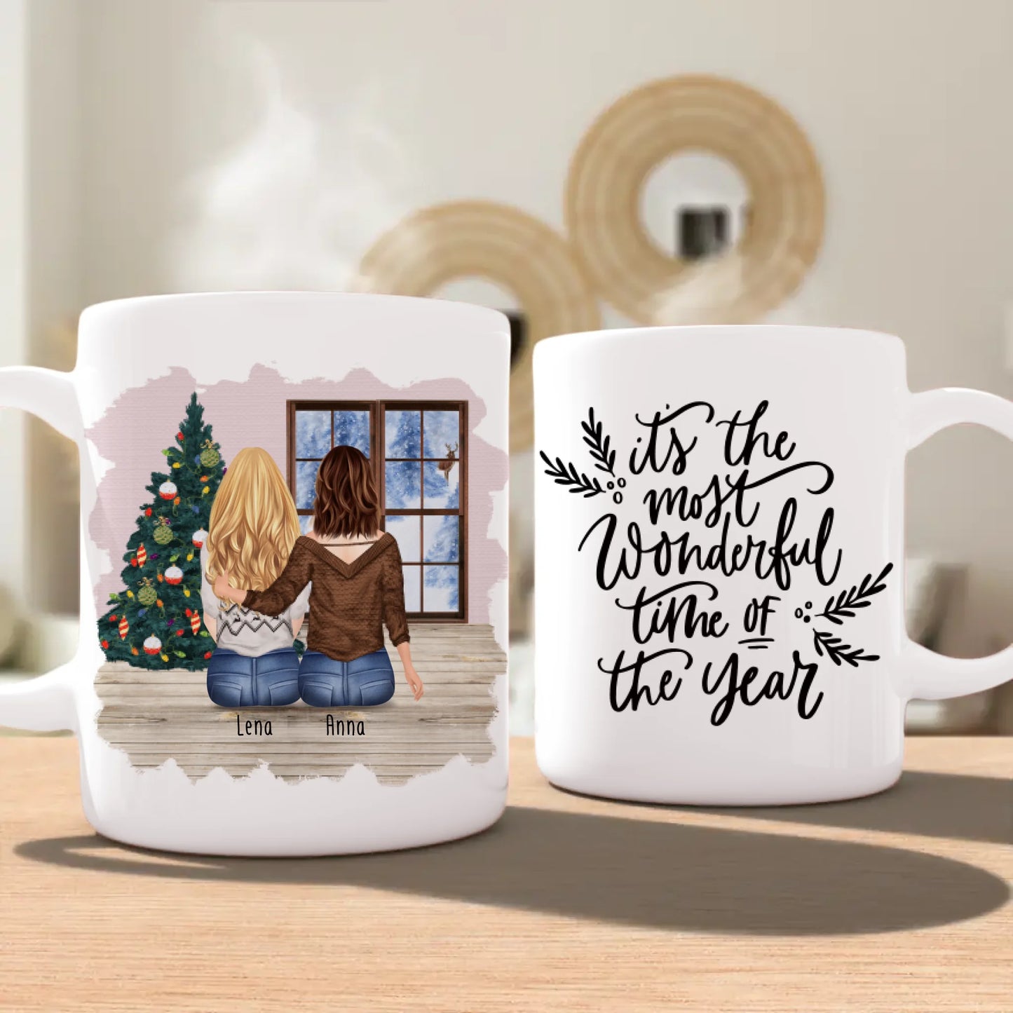 Personalisierte Tasse für Schwestern (2 Schwestern) - Weihnachtstasse