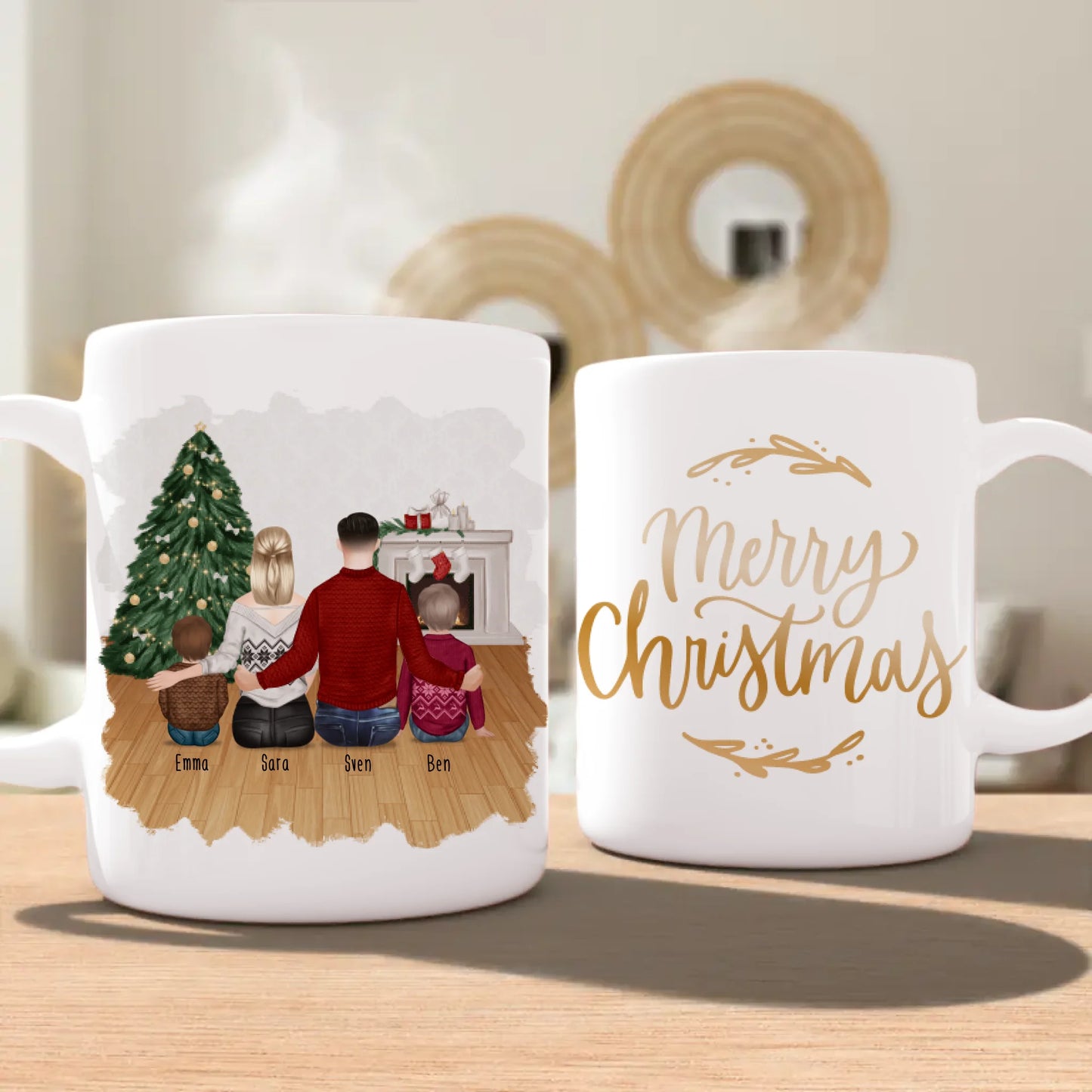 Personalisierte Tasse mit Familie (2 Kinder/Babys) - Weihnachtstasse