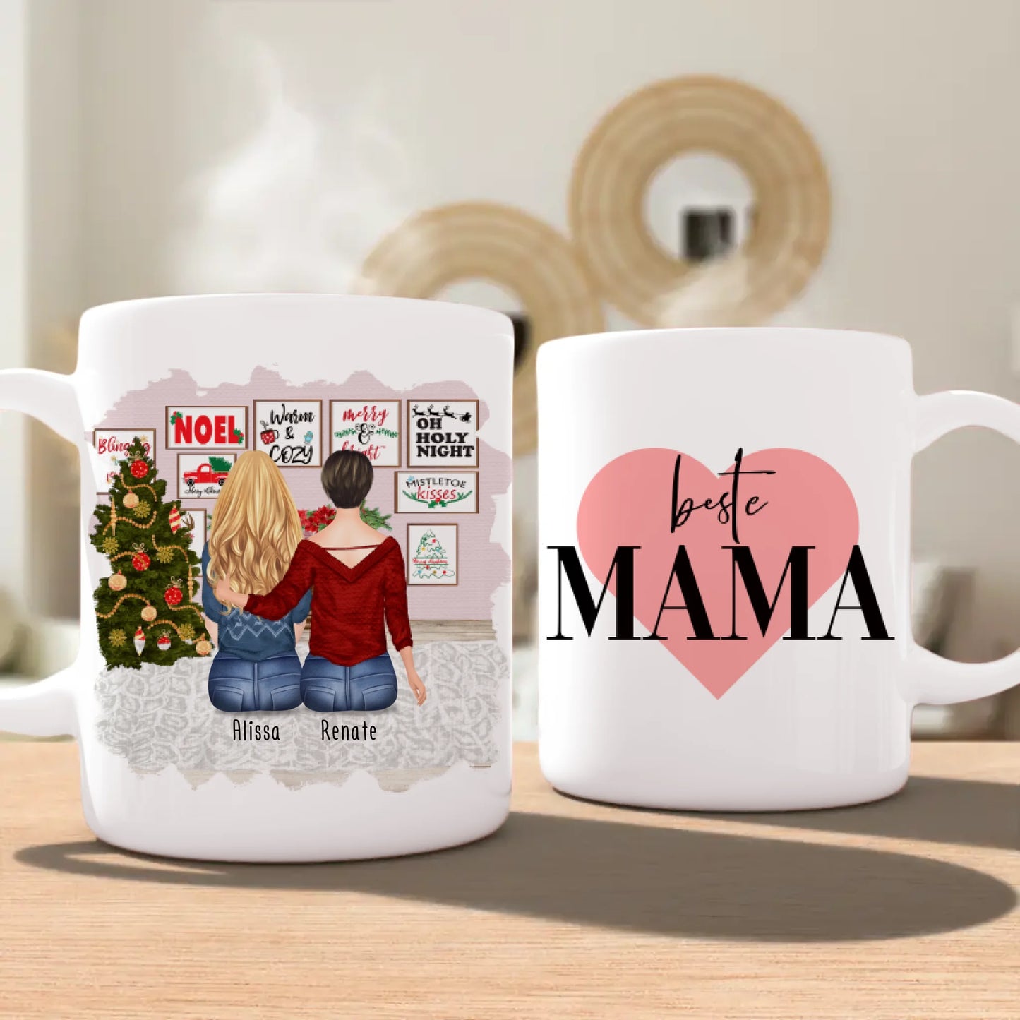 Personalisierte Tasse mit Mutter/Tochter (1 Tochter) - Weihnachtstasse